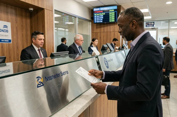 Client effectuant un envoi de fonds dans une agence de services de transfert d'argent international