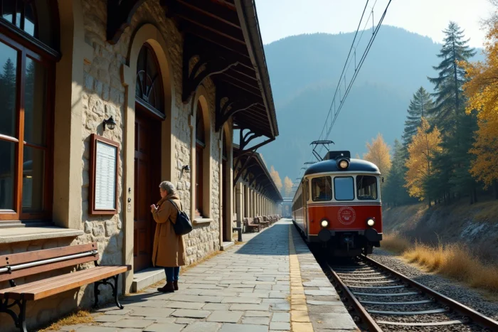 Gare historique de Veynes avec train régional et architecture ferroviaire ancienne au pied des Hautes-Alpes