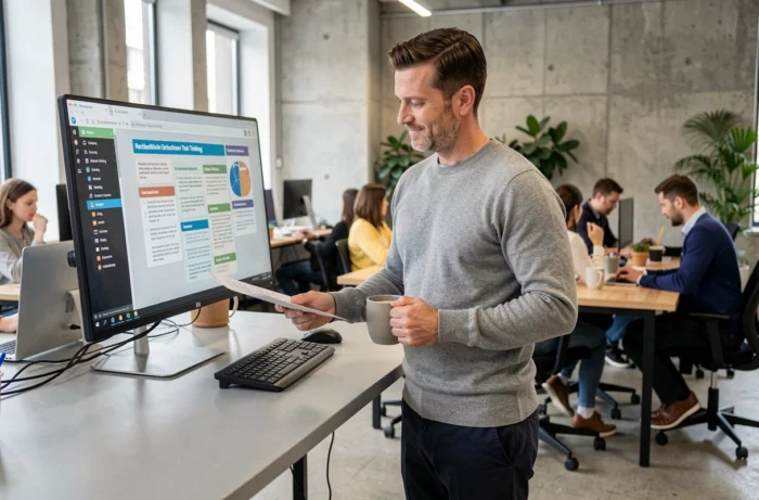Homme en formation recrutement en ligne dans un espace de coworking moderne