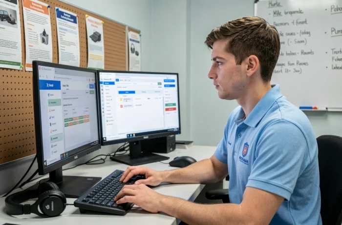Technicien du support informatique gérant les problèmes de webmel sur une interface d'administration dans un centre d'assistance