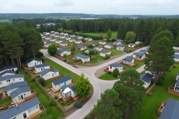 Vue aérienne d'un parc résidentiel de loisirs avec parcelles individuelles en Vendée